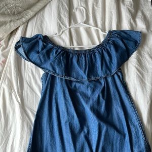 White House Black Market. Blue off the shoulder blouse, size XS.